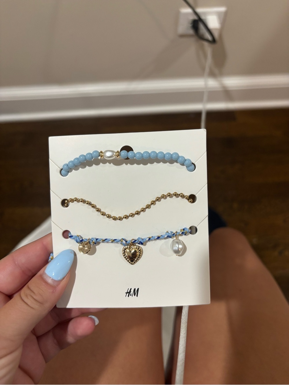 H&M Light Blue and Gold 3-Piece Bracelet Set